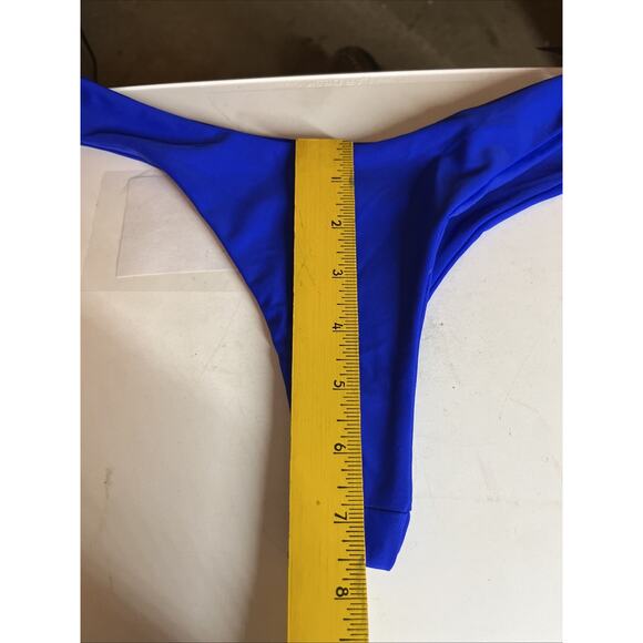 Sexy Bikini Set Light Blue Halter V-Neck Top Size L & Dark Blue Thong Bottom M - Picture 12 of 13